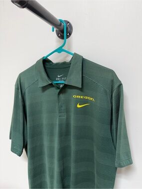 Nike Men's Green Polo with Yellow Oregon Logo